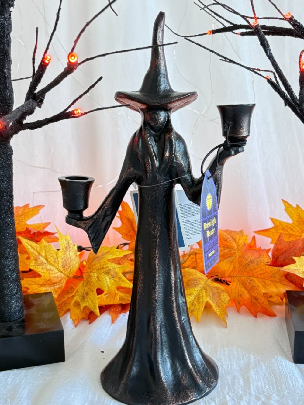 Moonlight Manor Halloween Sculpted Bronze Witch Double Candle Candelabra Holder